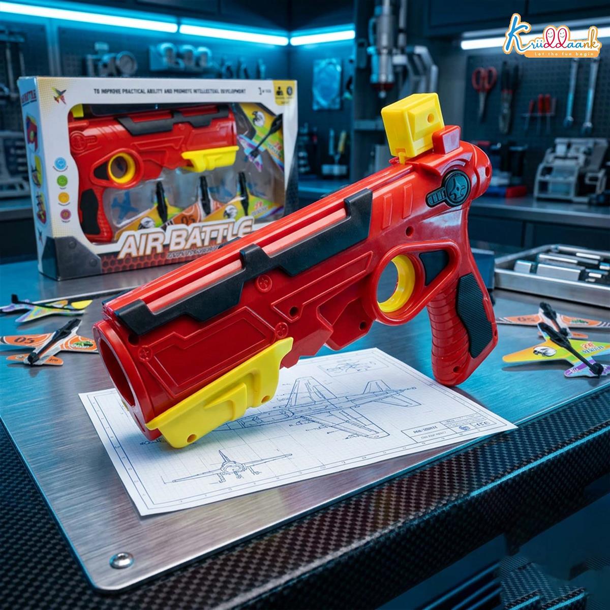 Kriiddank Bullet Airplane Launcher Gun Playset with Sound for Kids | Soft Bullet Blaster Toy with 4 Foam Glider Planes | Safe & Fun Shooting Action Toy for Boys & Girls 3+ Years Old