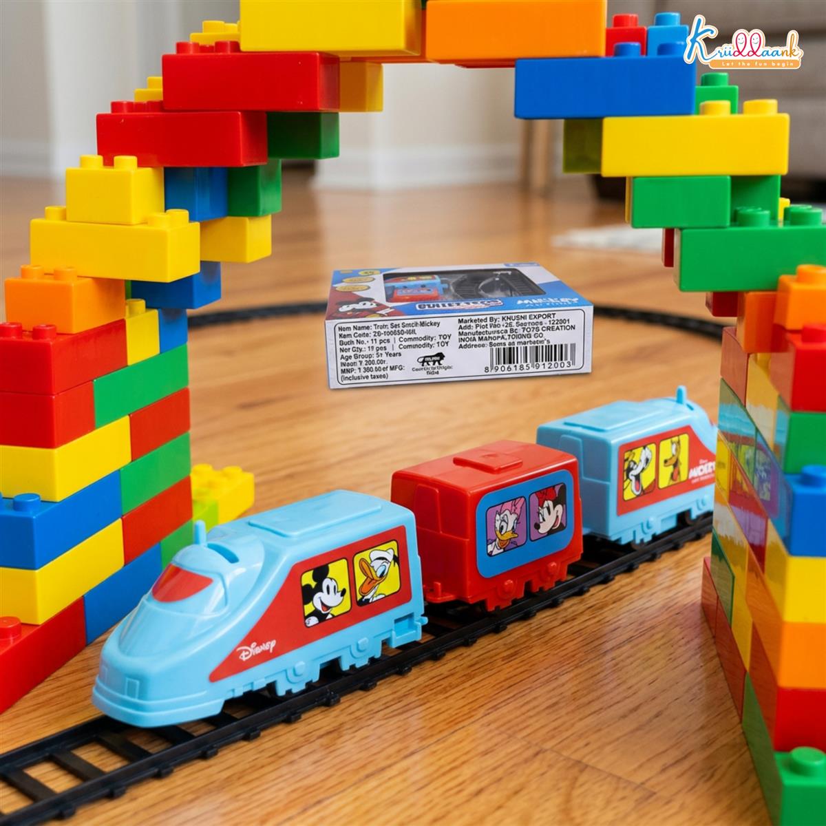 Kriiddaank Mickey Mouse Theme Train Set (11-Piece) - Battery Operated Classic Disney Train with Sound Effects for Kids 3+ - Educational Track Set Toy for Boys and Girls, Easy Assembly