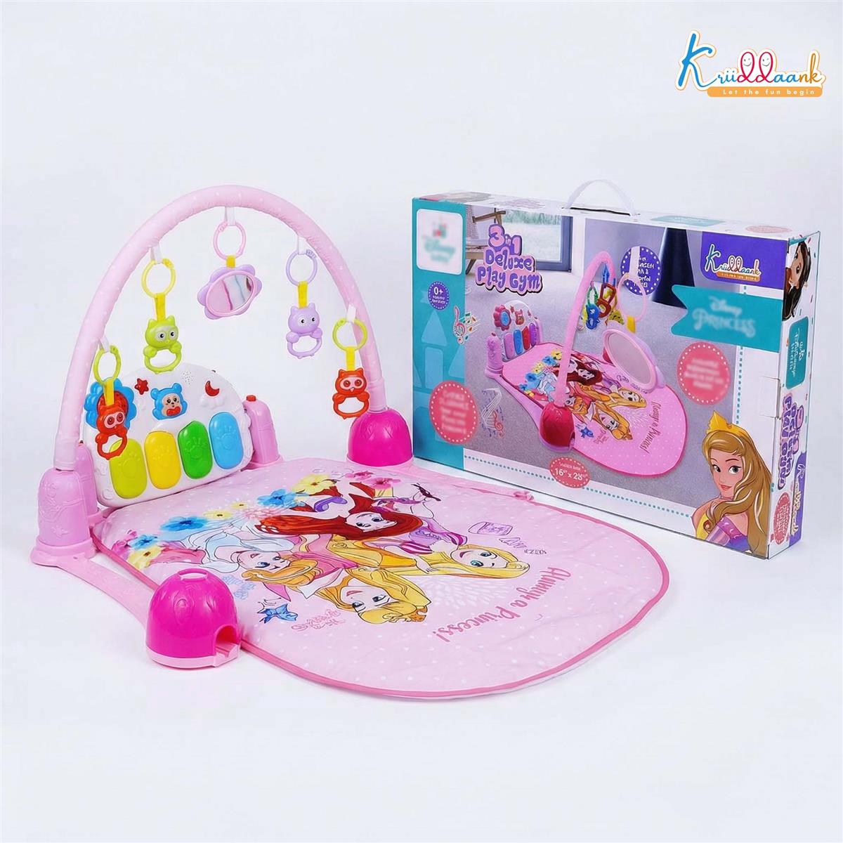Disney Princess Theme Musical Baby Gym with Piano Keyboard, Lights & Hanging Rattles - Activity Play Mat for Infants & Toddlers (0-3 Years) - Pink