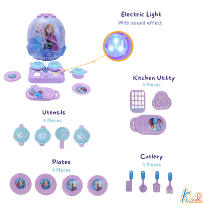 Kriiddaank BackpackKitchenSet-FrozenThemeByDisneyPortable Kitchen Playset for KidsMiniature Cooking PlaysetToddler Kitchen Toy with AccessoriesElsa & Anna Kitchen Play KitDisney Frozen Chef Play Set