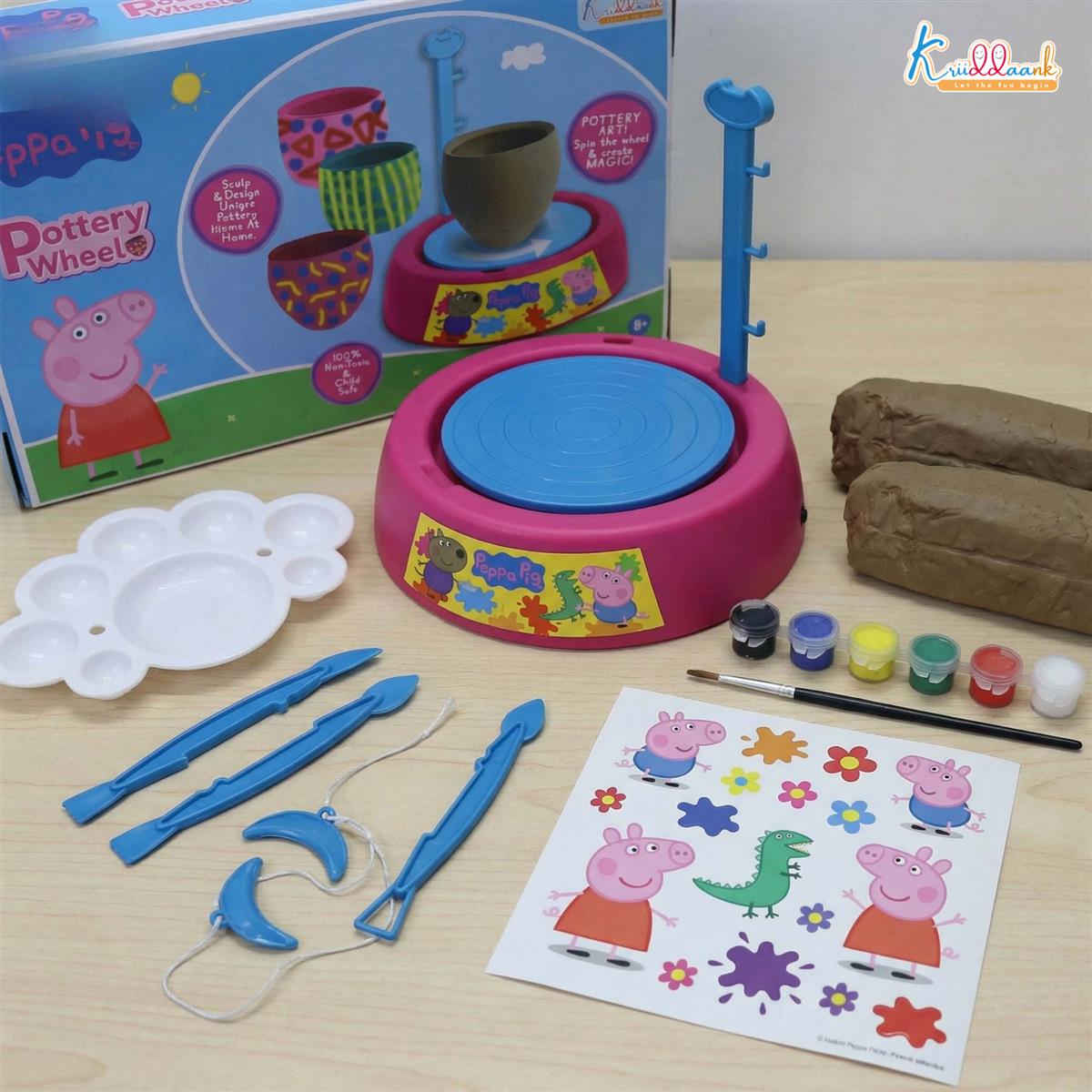 Hasbro Peppa Pig Theme Pottery Wheel Kit - DIY Clay Art & Craft Set for Kids 8+ with 800g Clay, 6 Acrylic Paints & Sculpting Tools - Educational & Creative Birthday Gift for Girls & Boys