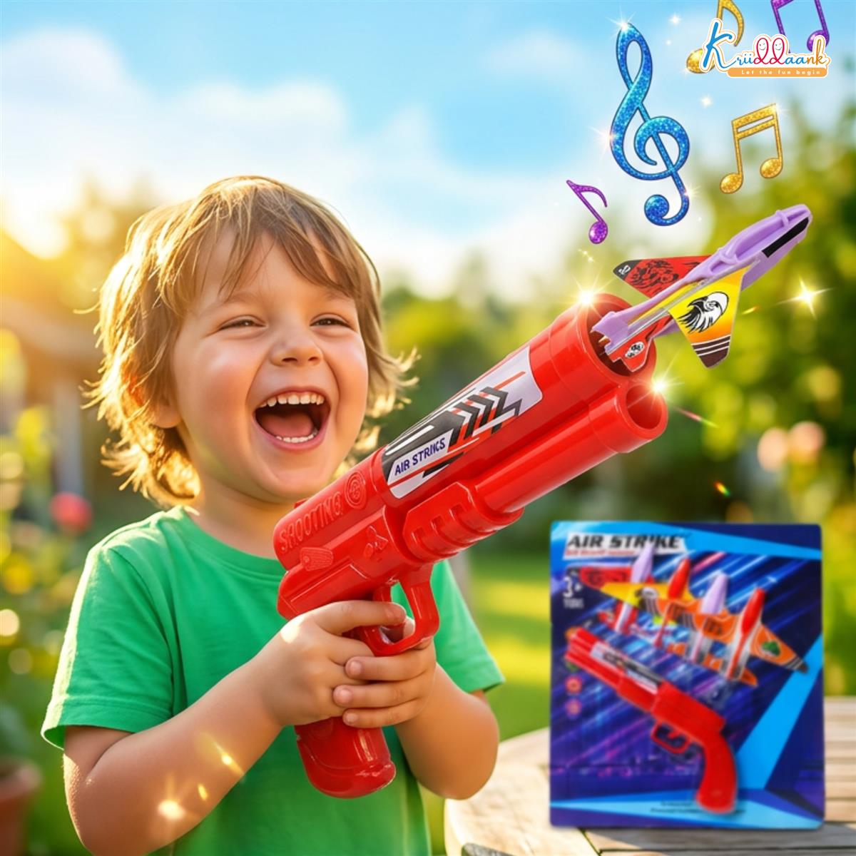 Kriiddank Soft Aircraft Launcher Toy - Includes 4 Foam Glider Planes - Blue Manual Catapult Gun for Kids 3+ Years - Safe & Educational Outdoor Flying Toy
