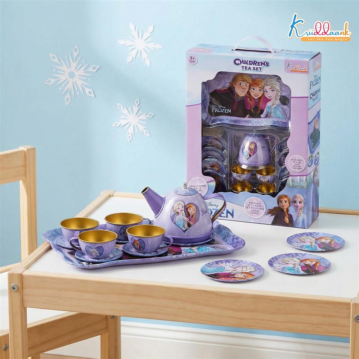 Disney Frozen Elsa & Anna 14-Piece Tin Plate Tea Set for Girls - Fun Pretend Play Tea Party Toy - Durable, Lightweight & Safe Role Play Kit for Kids, Ages 3+