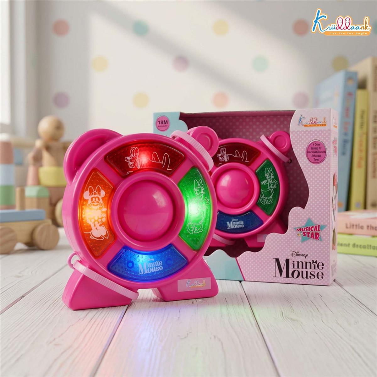 Minnie Mouse Theme Music Set - Clubhouse Musical Toy for Toddlers & Kids with 4 Animal Sounds & 4 Musical Tones, Interactive Educational Learning Toy, Battery Operated Pocket-Sized Music Kit, Pink