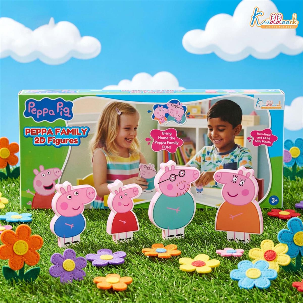 Kriiddaank Peppa Pig 2D Family Figure Fun Pack | Includes Peppa, George, Mummy & Daddy Pig | Non-Toxic Preschool Character Toy Set for Kids Ages 3+ | Ideal Birthday & Return Gift for Toddlers