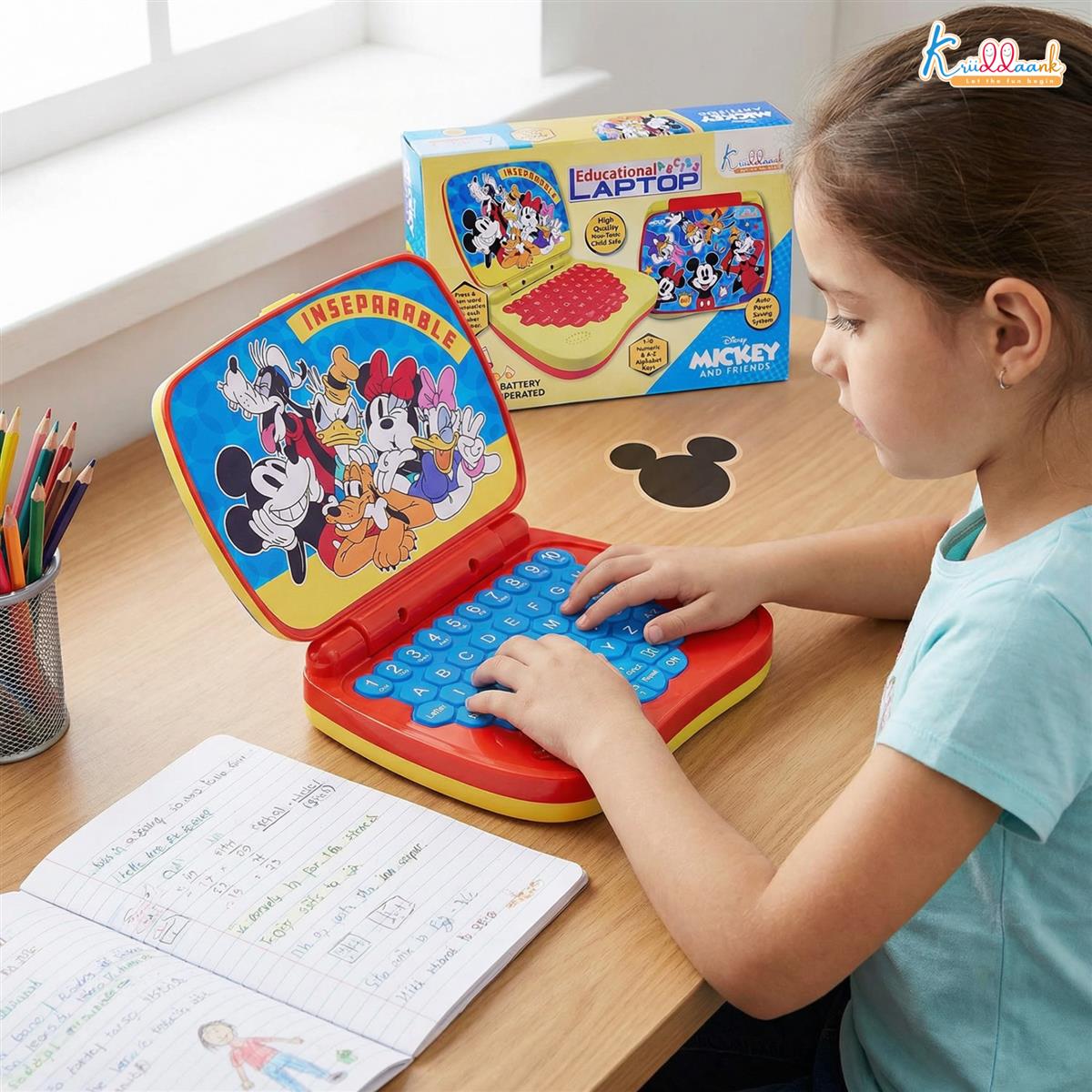 Disney Mickey Mouse Educational Laptop Toy for Kids - Interactive Alphabet & Number Learning Tool, Music & Sounds, Screen-Free Tech Toy for Boys & Girls Ages 3+, Safe & Portable Learning Aid