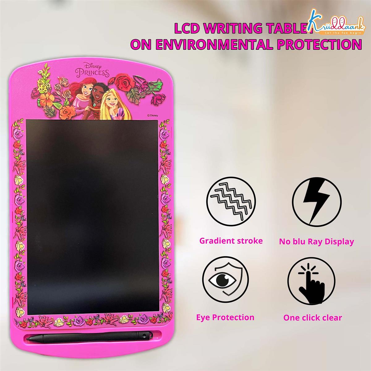 Kriiddaank Princess 10.5 Inch LCD Writing Tablet for Kids, Electronic Drawing Pad & Doodle Board, Reusable Travel Slate for Girls, Educational Birthday Gift for 3 4 5 6 7 8 9 10 Year Olds, Pink