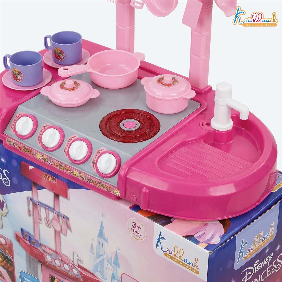 Disney Princess Theme Kitchen Set for Kids - Interactive Cooking Playset with Oven, Sink, Lights & Sounds - Pretend Play Chef Set with 18 Accessories - Pink Kitchen Toy for Girls 3+ Years