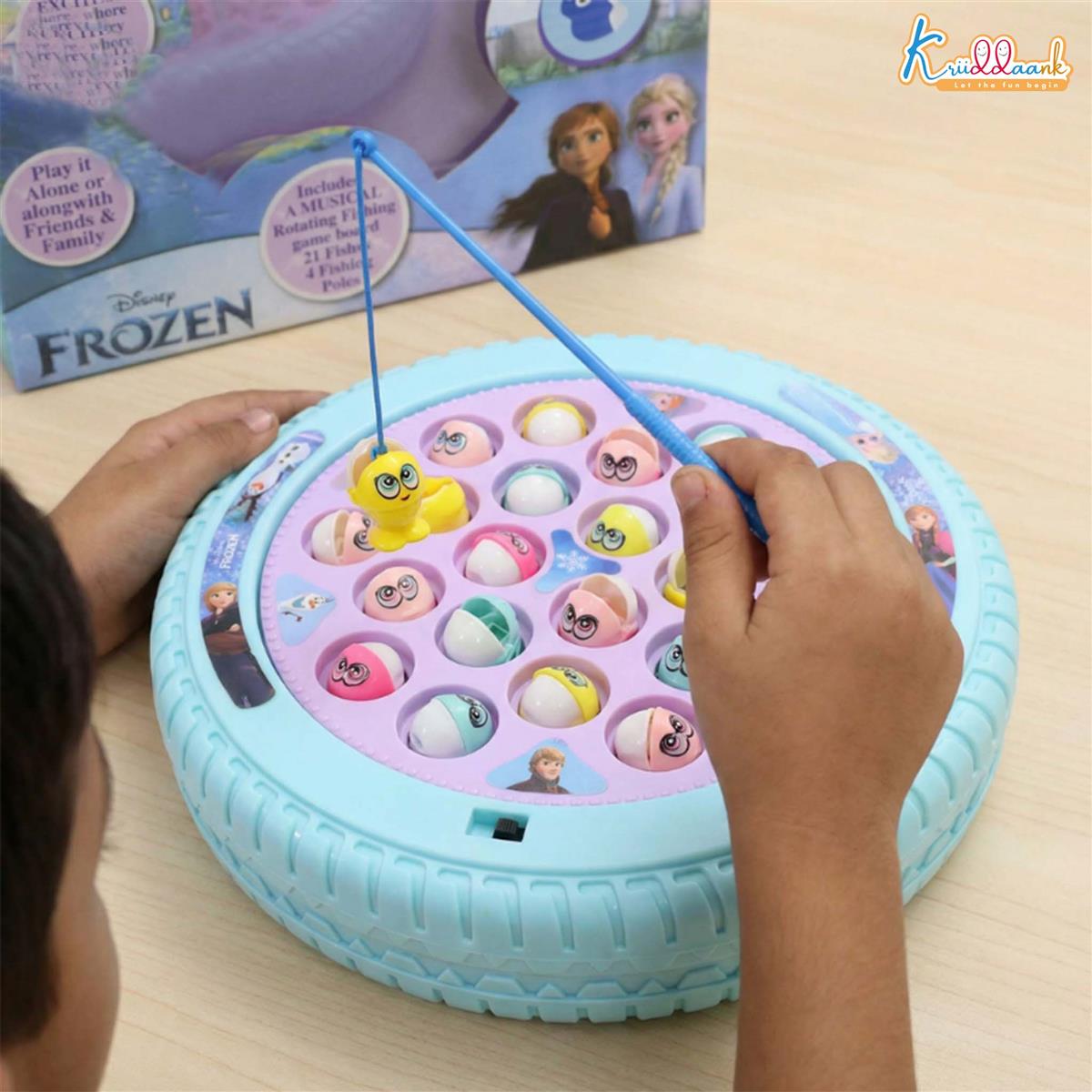Kriiddaank Frozen Musical Fishing Game - Electronic Rotating Board with 45 Fishes & 4 Poles | Battery Operated Interactive Toy for Kids 3+ | Fun & Educational Multiplayer Game, Turkish Blue