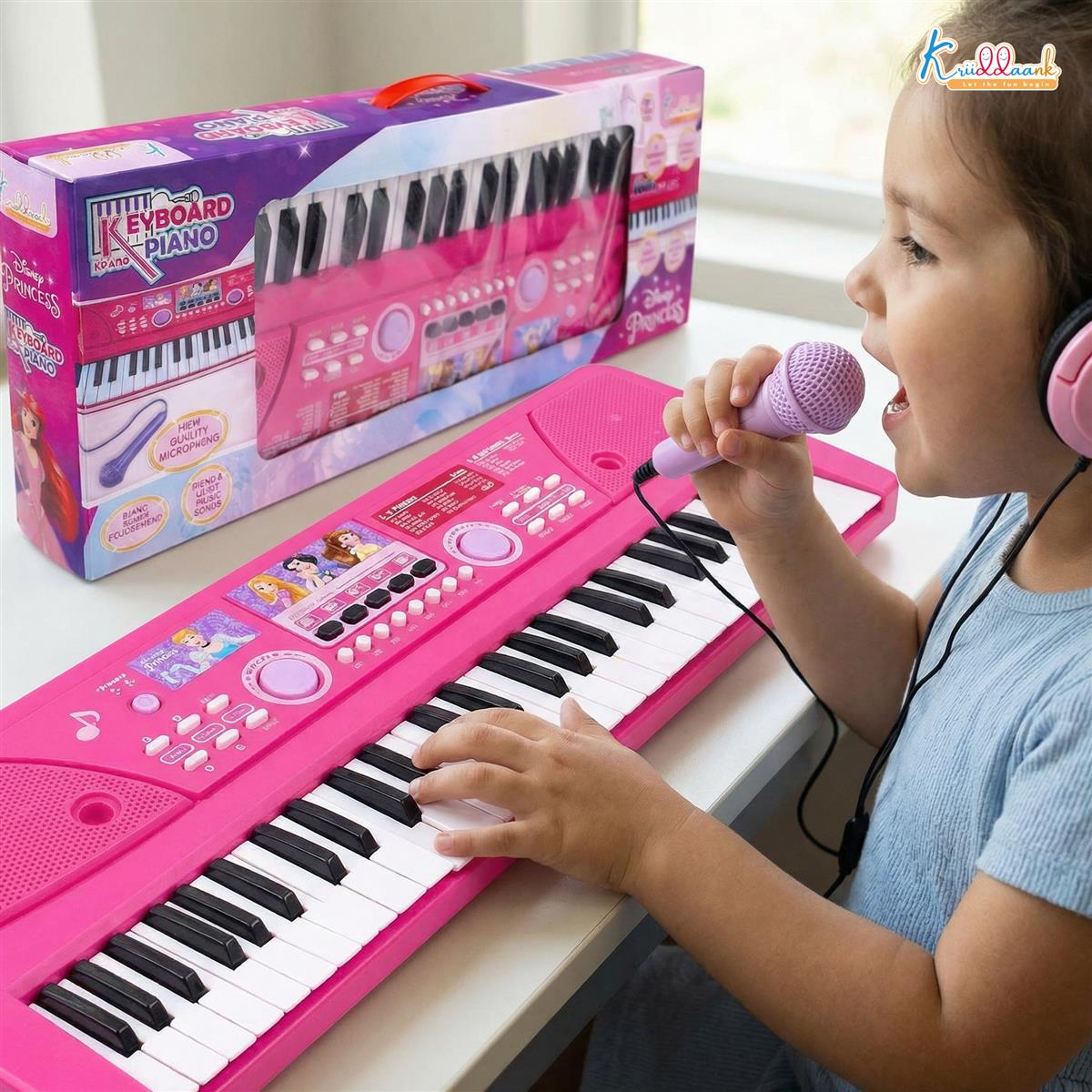 Princess Keyboard Piano for Girls - 50 Keys (49 Scale Organ) with Microphone, 16 Rhythms, 8 Instrument Sounds, USB & Battery Powered Educational Musical Toy for Kids Age 3+ (Pink)