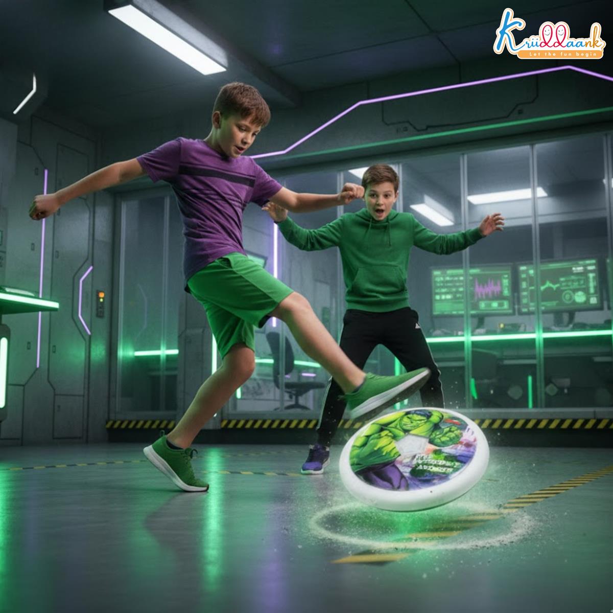Marvel Hulk Theme Hover Soccer Ball for Kids - Air Power Football with LED Lights & Foam Bumpers - Indoor Disney Sports Toy for Boys & Girls - Safe, Interactive Superhero Play (Age 3-12)