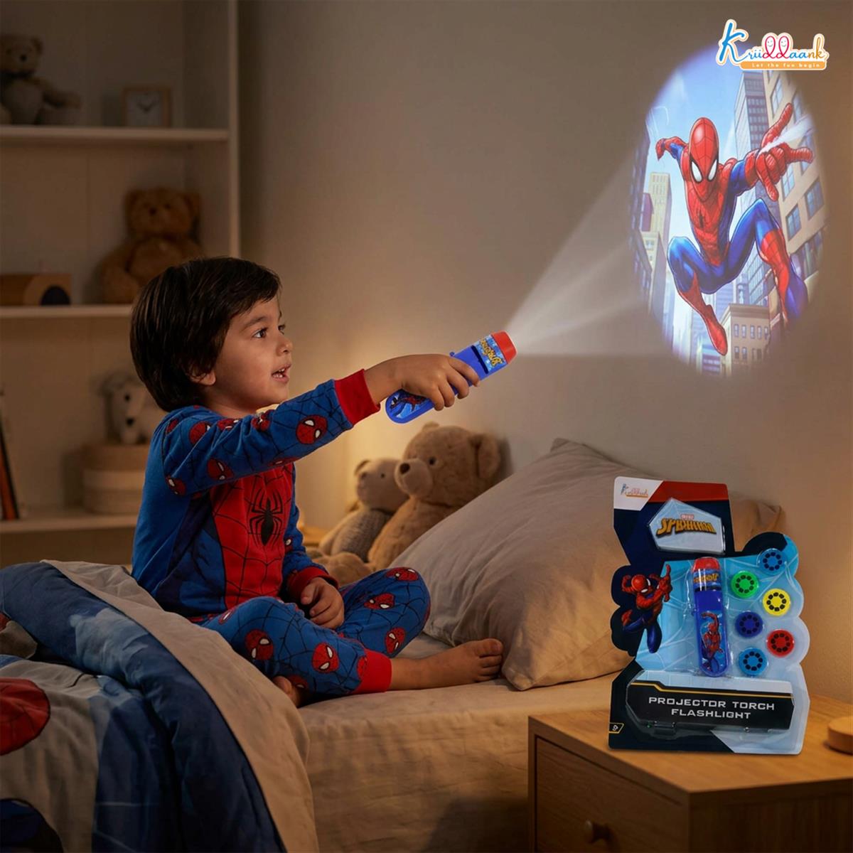 Spiderman Handheld Projector Torch & Drawing Set for Kids, Battery Operated Marvel Heroes Flashlight with 3 Slides, 24 Patterns, Stencils & Markers, Educational Creative Tracing Toy for Boys 3+
