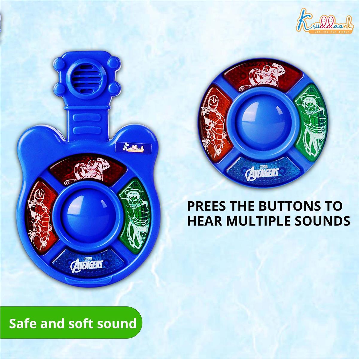 Marvel Avengers Theme Mini Guitar Music Set for Kids - Pocket Sized Musical Toy with 4 Interactive Sound Buttons & Lights, Educational Superhero Toy for Boys & Girls Ages 3+, Red & Durable