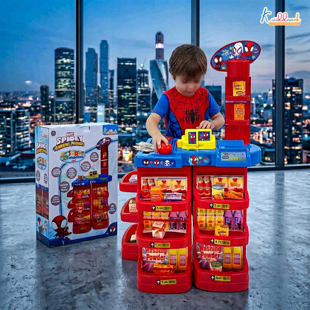 Spiderman Super Market Interactive Grocery Store Playset for Kids 5+ Years - Electronic Cash Register with Sound, Weighing Scale & 20 Shop Accessories - Marvel Avengers Pretend Play Toy, 91cm Tall