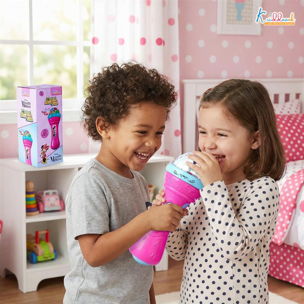 Minnie Mouse Musical Karaoke Microphone Toy for Kids - Fun Singing Instrument with Rotating Disco Projection Lights & Music, Pink Pretend Play Educational Toy for Girls Age 3+ Years