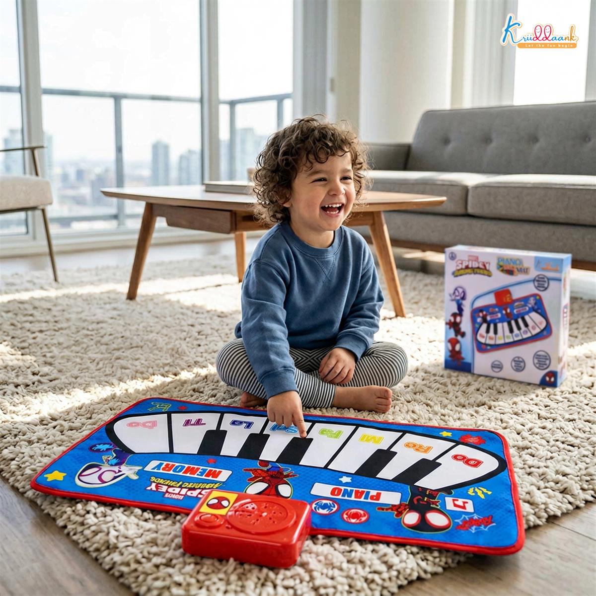 Spiderman Piano Music Play Mat for Kids - Interactive Touch Sensitive Floor Keyboard with 8 Piano Keys & 3 Function Modes, Portable Roll-Up Educational Toy for Toddlers & Children 3+ Years Old