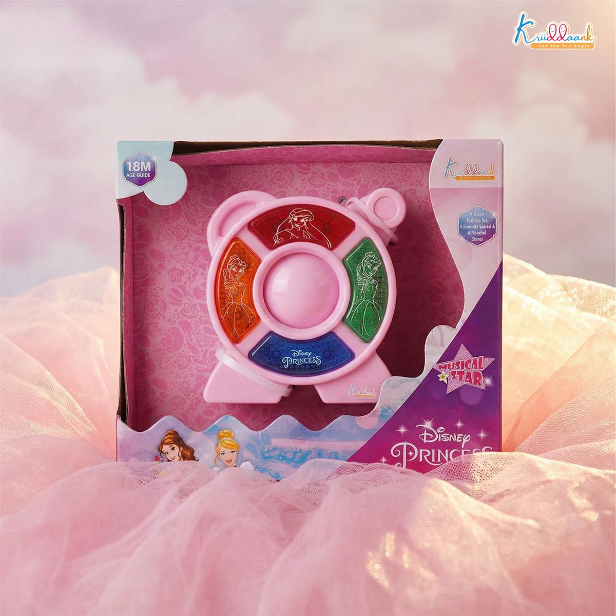 Princess Theme Music Star - Fairy Tale Audio Device & Star Royal LED Speaker for Kids, 4 Animal Sounds & Musical Tones, Portable Educational Sound Toy for Toddlers 3+, Gift for Girls (Pink)