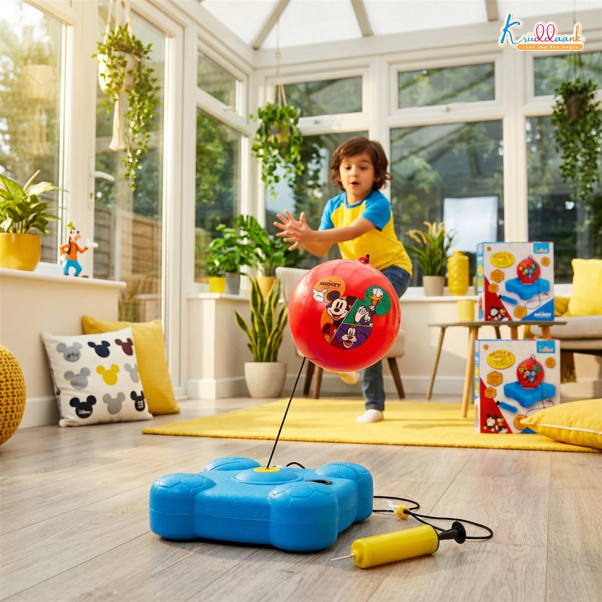 Disney Mickey Reflex Soccer Ball Set for Kids - Solo Football Training Kit with Recoil Action Rebound Ball, Indoor & Outdoor Sports Game for Boys & Girls Aged 3+ Years, Red