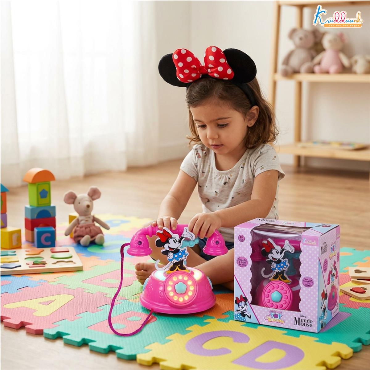Minnie Talking Telephone Toy for Kids - Pretend Play Landline Phone with Interactive Music & Sounds, Durable Educational Toy for Girls 3+ Years Old, Pink & Fun Design for Creative Role Play