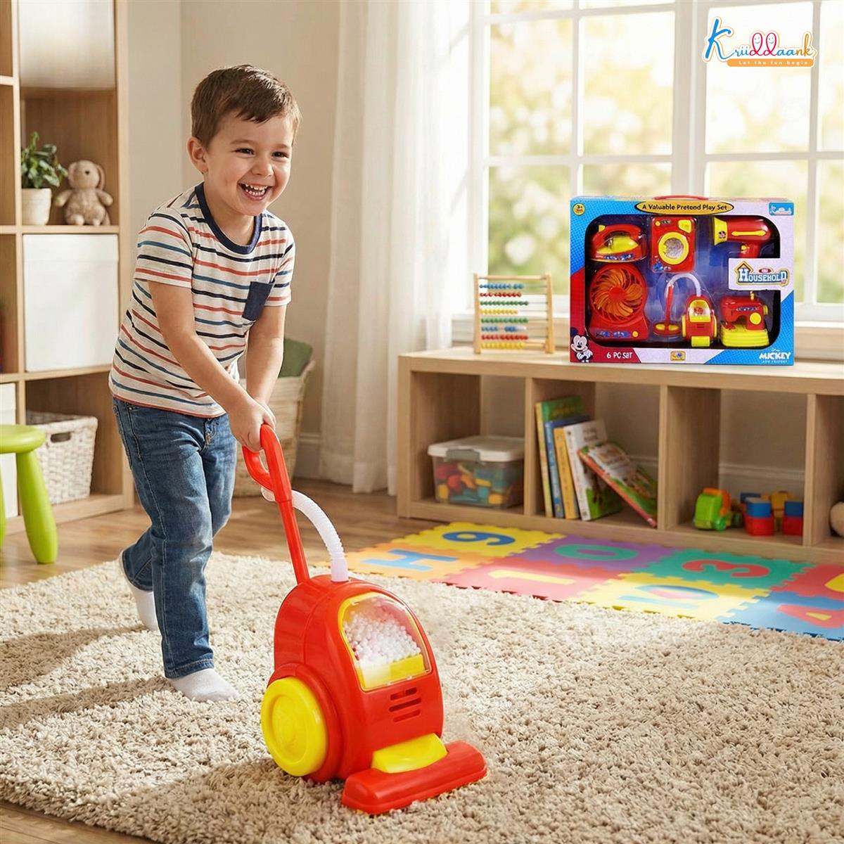 Mickey Mouse 6-Piece Mini Household Toy Set - Battery Operated Washing Machine, Vacuum Cleaner, Sewing Machine, Hair Dryer, Iron & Fan - Interactive Pretend Play Appliances for Kids Ages 3+