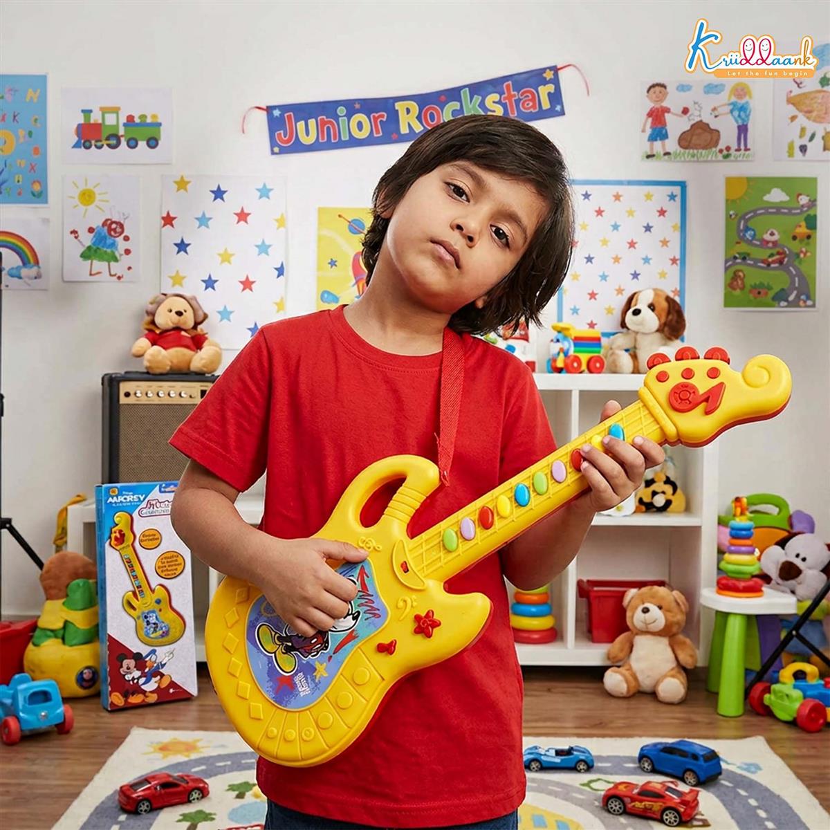 Disney Mickey Mouse Theme Musical Guitar for Toddlers & Kids | Battery Operated Sing-Along Educational Toy | Interactive Music & Sounds for Juniors (3+ Years) - Red