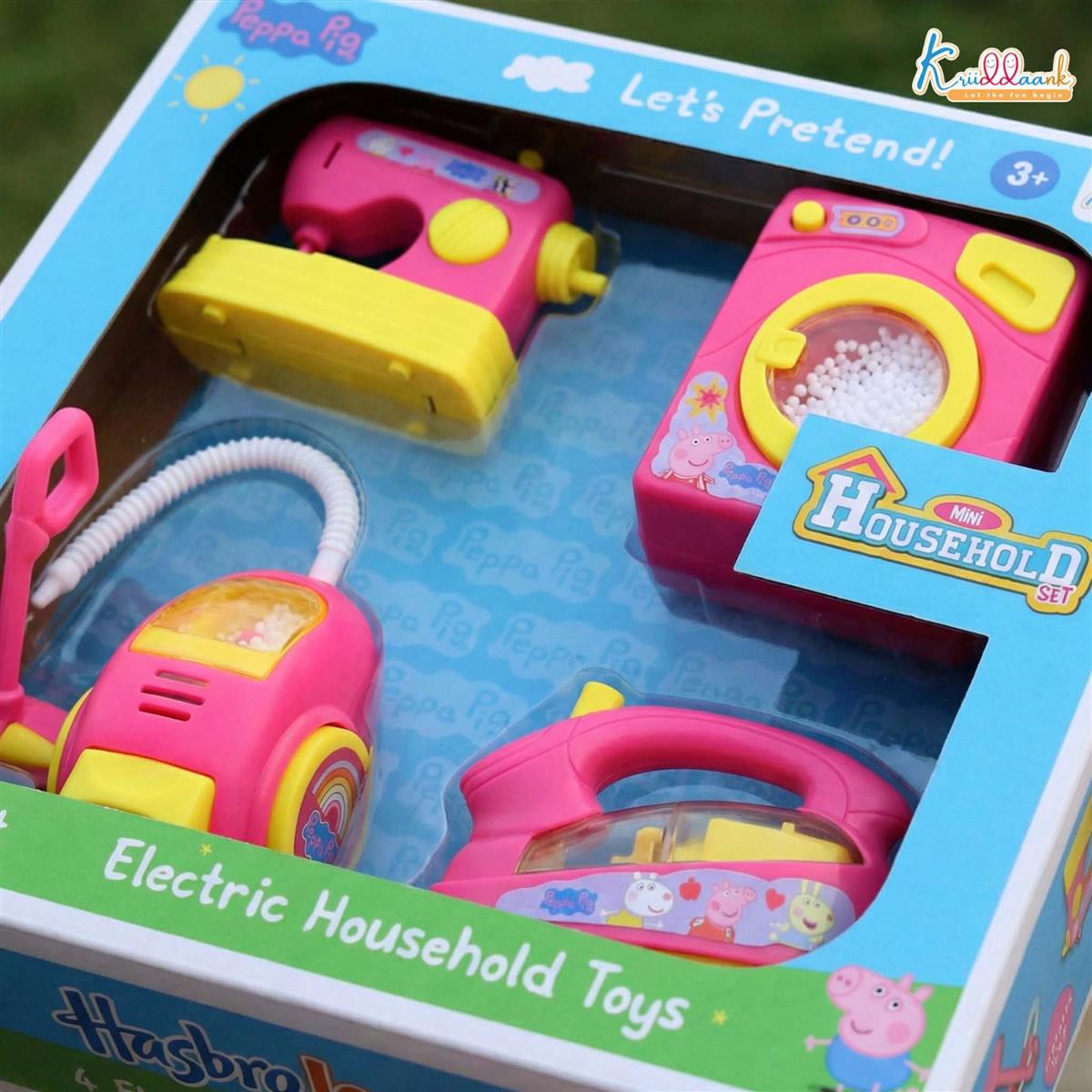 Hasbro Peppa Pig Theme Household 4-Piece Role Play Set - Toy Washing Machine, Vacuum Cleaner, Iron & Hair Dryer with Lights - Educational Pretend Play Gift for Kids Ages 3+