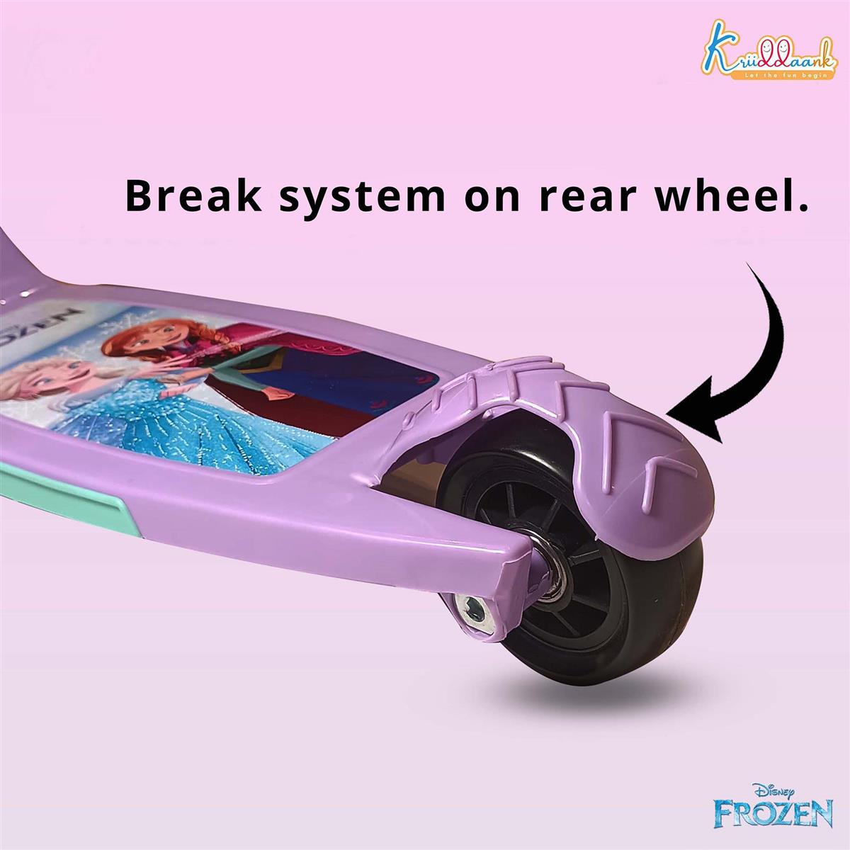 Kriiddaank Disney Frozen Adventure 3-Wheel Kick Scooter for Kids - 5-Level Adjustable Height, Easy Fold Design, Light Up PVC Wheels & Manual Brake - For Boys & Girls Ages 3-12 (Turkish Blue, 25kg)