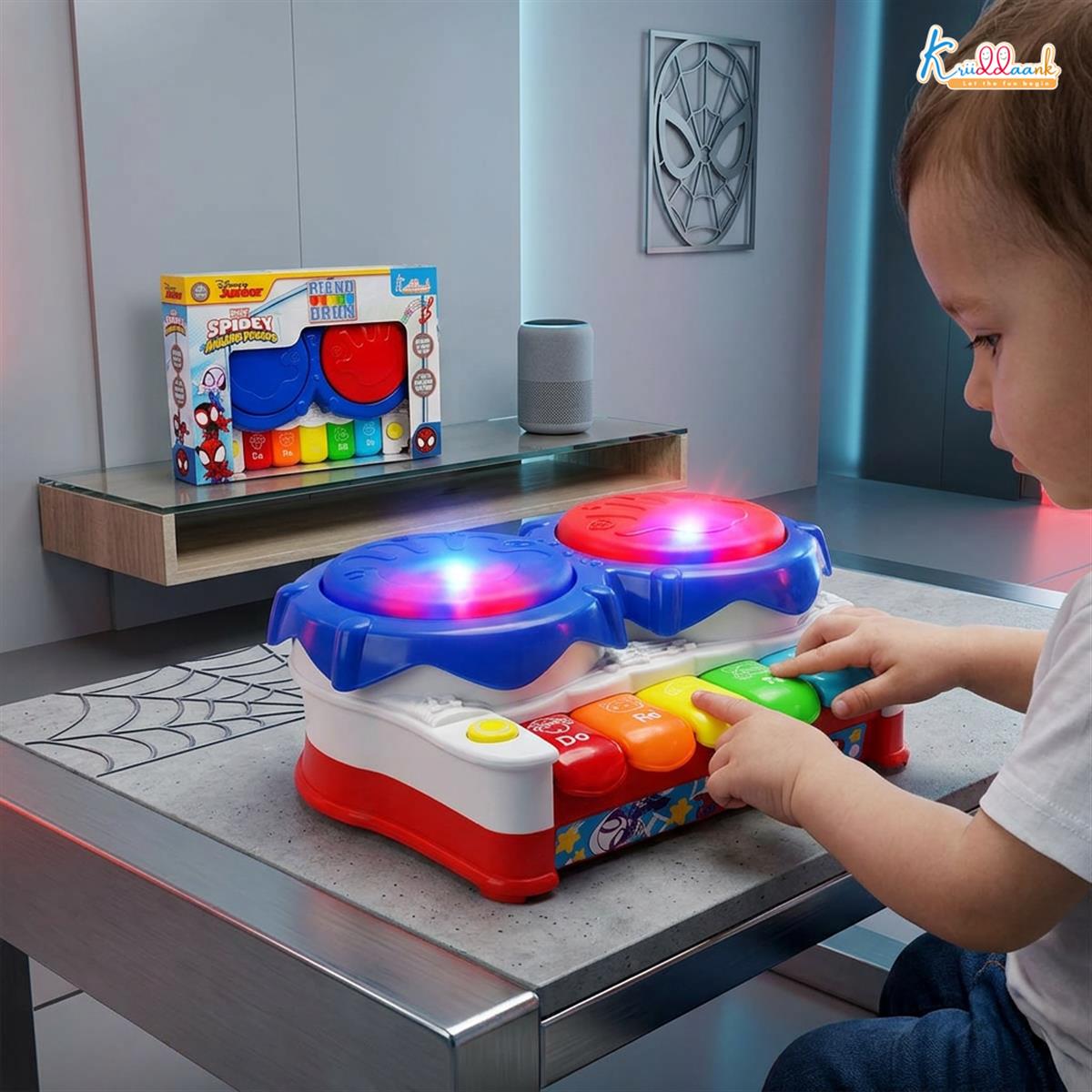 Spiderman Theme 2-in-1 Drum and Piano Music Toy for Kids - Interactive Musical Instrument Kit with 3D Lights & Sound, Educational Superhero Gift for Boys and Girls Ages 3+