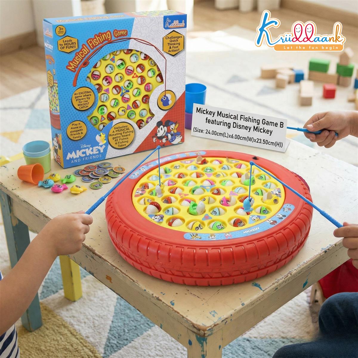 Mickey Mouse Musical Fishing Game for Kids - Electronic Rotating Board with 45 Fishes & 4 Poles, Battery Operated Interactive Ocean Theme Toy, Educational Gift for Boys & Girls 3+ Years Old