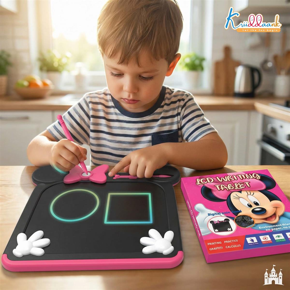 Kriiddaank Minnie 9 Inch LCD Writing Magic Tablet, Electronic Drawing Pad & Doodle Board for Kids, Preschool Educational Toy & Travel Game for Girls & Boys, Birthday Gift for Ages 3-9 (Pink)
