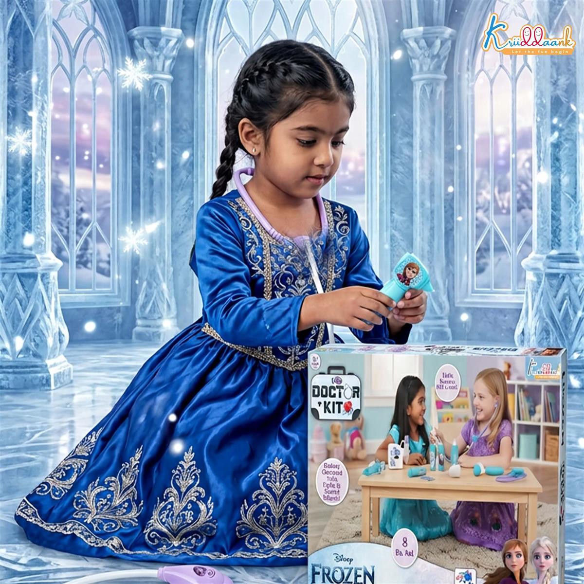 Kriiddaank Frozen Doctor Kit for Kids - 8 Piece Medical Play Set with Stethoscope, Syringe & Accessories - Non-Electric Pretend & Role Play Toy for Girls 3+ Years (Turkish Blue)
