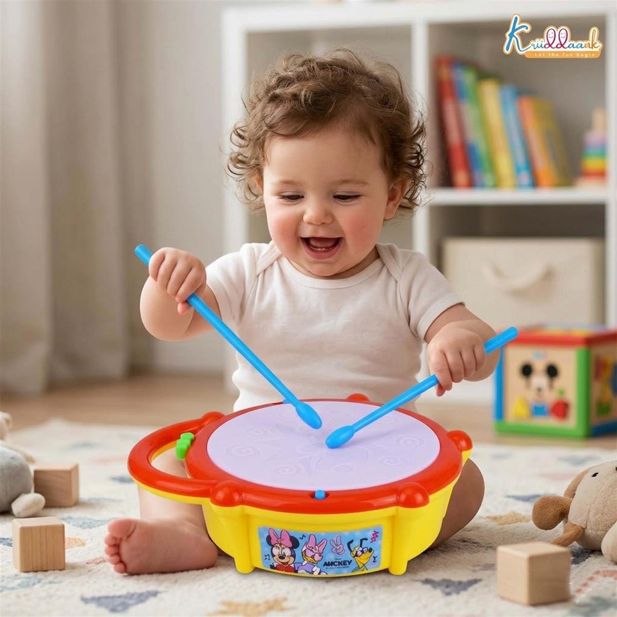 Disney Mickey Mouse Flash Drum Musical Toy for Kids - Interactive 3D Lights, 9 Songs & 9 Drum Sounds, 3 Play Modes - Educational Musical Instrument for Toddlers 3+ Years