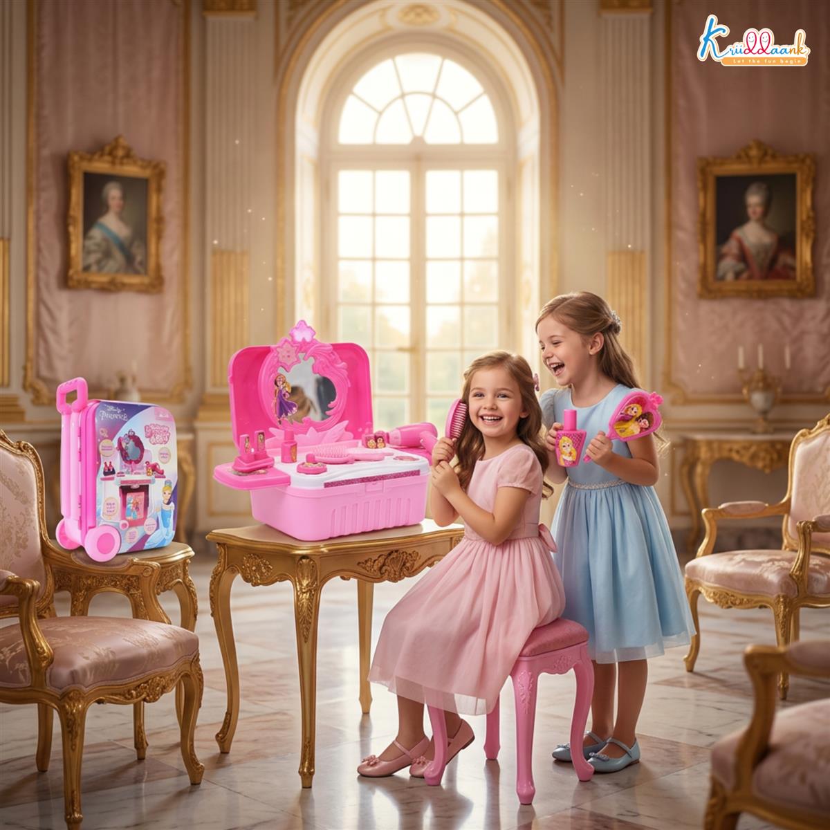 Kriiddaank Disney Princess Dressing Set & Beauty Makeup Kit with Trolley for Girls - 15 Pcs Pretend Play Toy with Music, Lights & Sound - Safe, Interactive Styling Kit for Kids Ages 3+