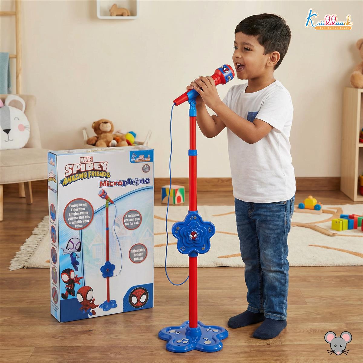 Spiderman Microphone Stand for Kids - Portable Karaoke Set with Adjustable Stand (up to 106cm), Bluetooth & USB Connectivity - Musical Singing Toy for Boys & Girls Age 3+