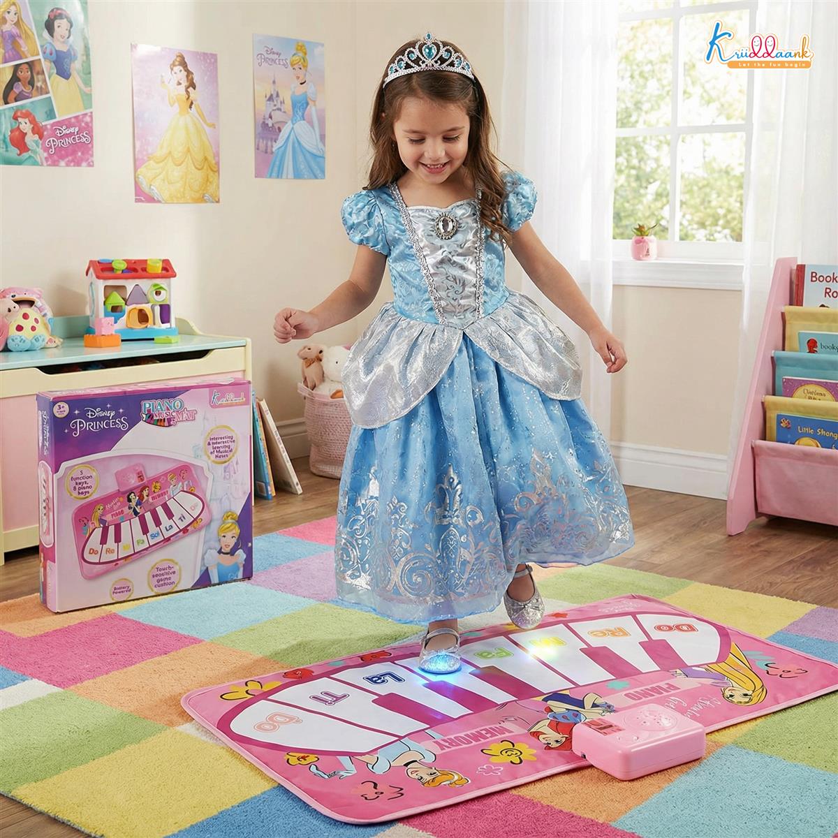 Disney Princess Portable Piano Music Mat for Kids | 8 Keys & Interactive Sounds Roll-Up Floor Mat | Educational Musical Toy for Girls 3+ Years | Lightweight & Foldable Playmat