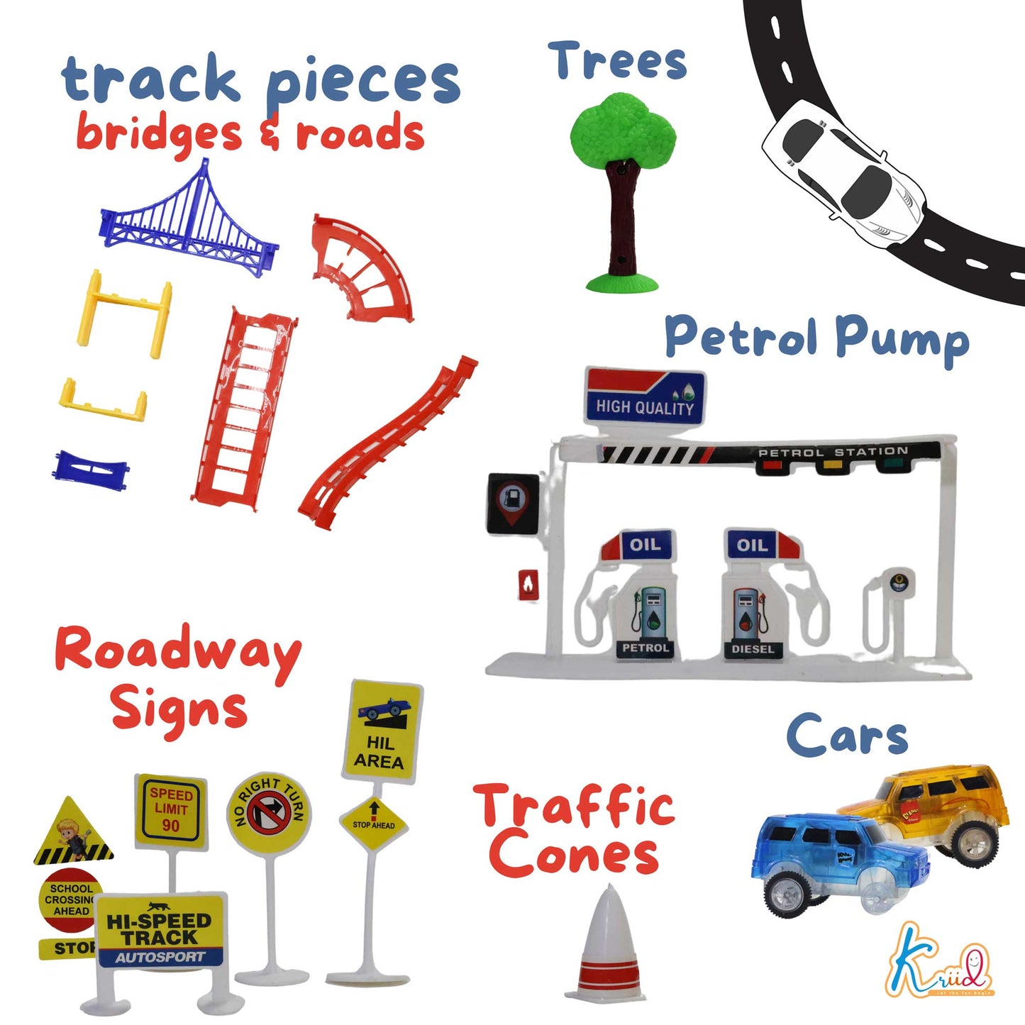 Kriiddaank  Car Track-Medium CarsCar track set with rampsRacing track with jumps and stuntsCar track set for kidsGlow-in-the-dark racing trackInteractive track for endless playtime