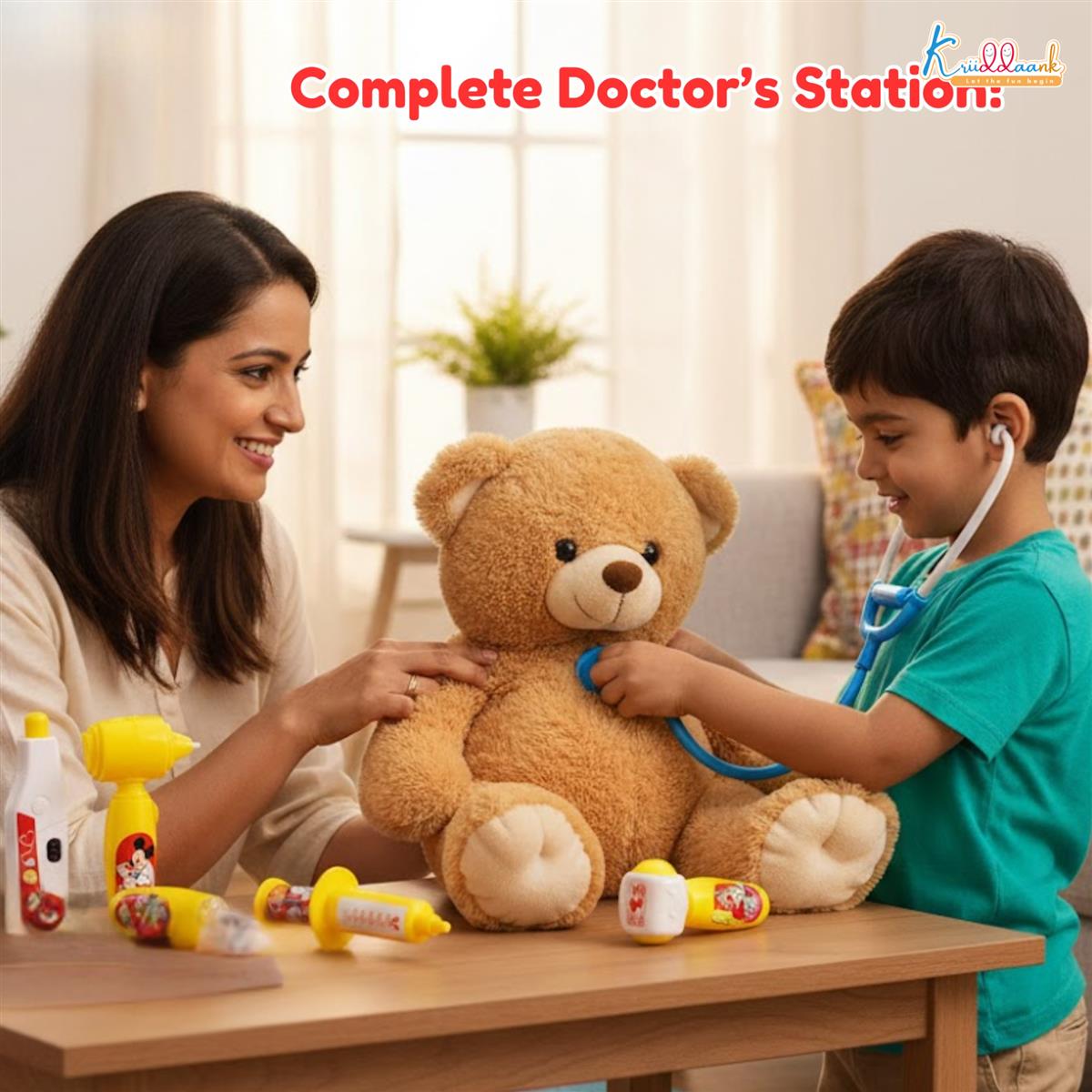 Disney Mickey Mouse Theme Doctor Set for Kids with Light & Sound Stethoscope - 8-Piece Medical Kit for Pretend Play, Educational Toy for Toddlers Aged 3+, Safe & Interactive Disney Toy