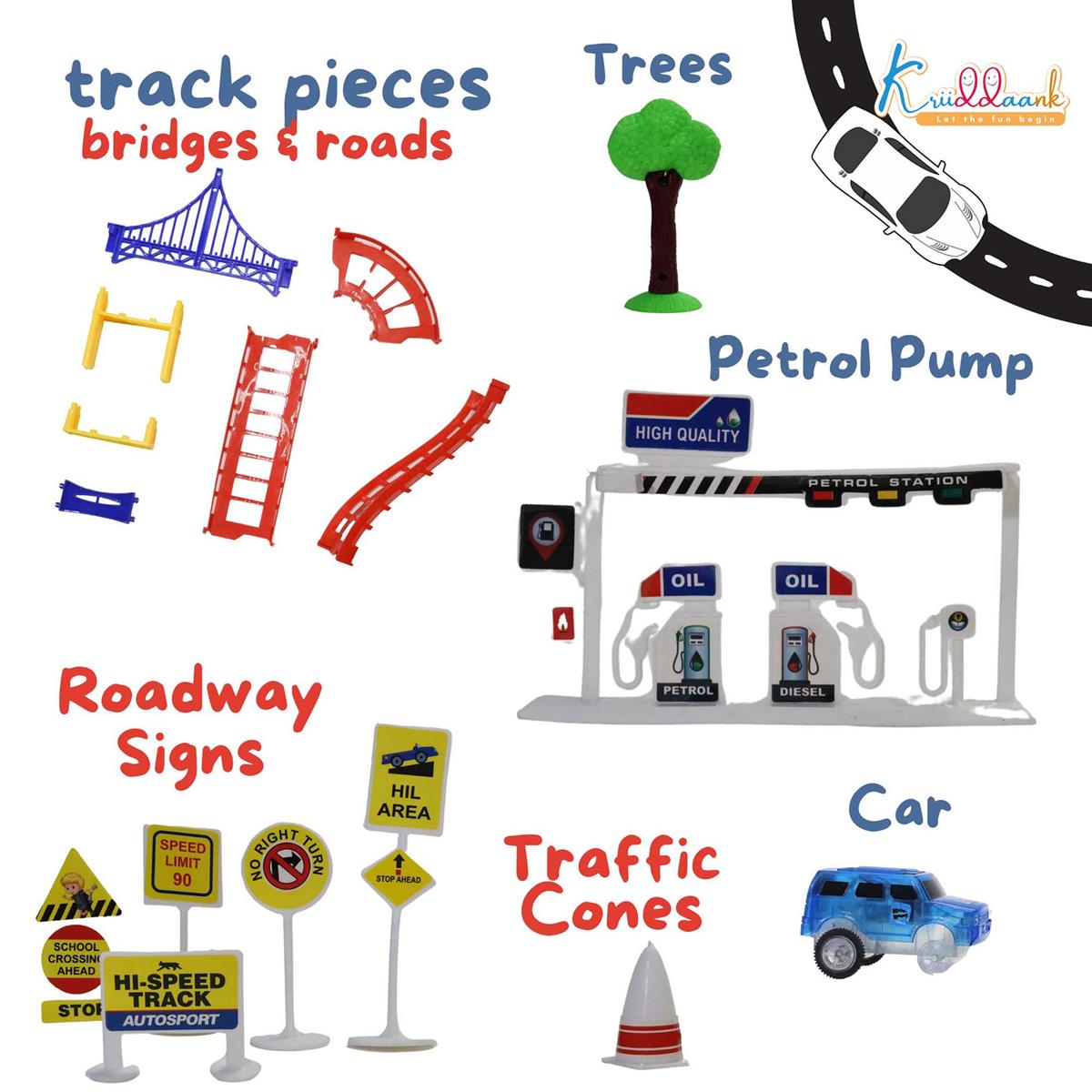 Disney Theme Cars Mini Track Set - 41 Piece Portable DIY Race Track Toy with Diecast Metal Toy Car, Realistic Miniature Collectible Racing Playset for Kids 3+ Years Old