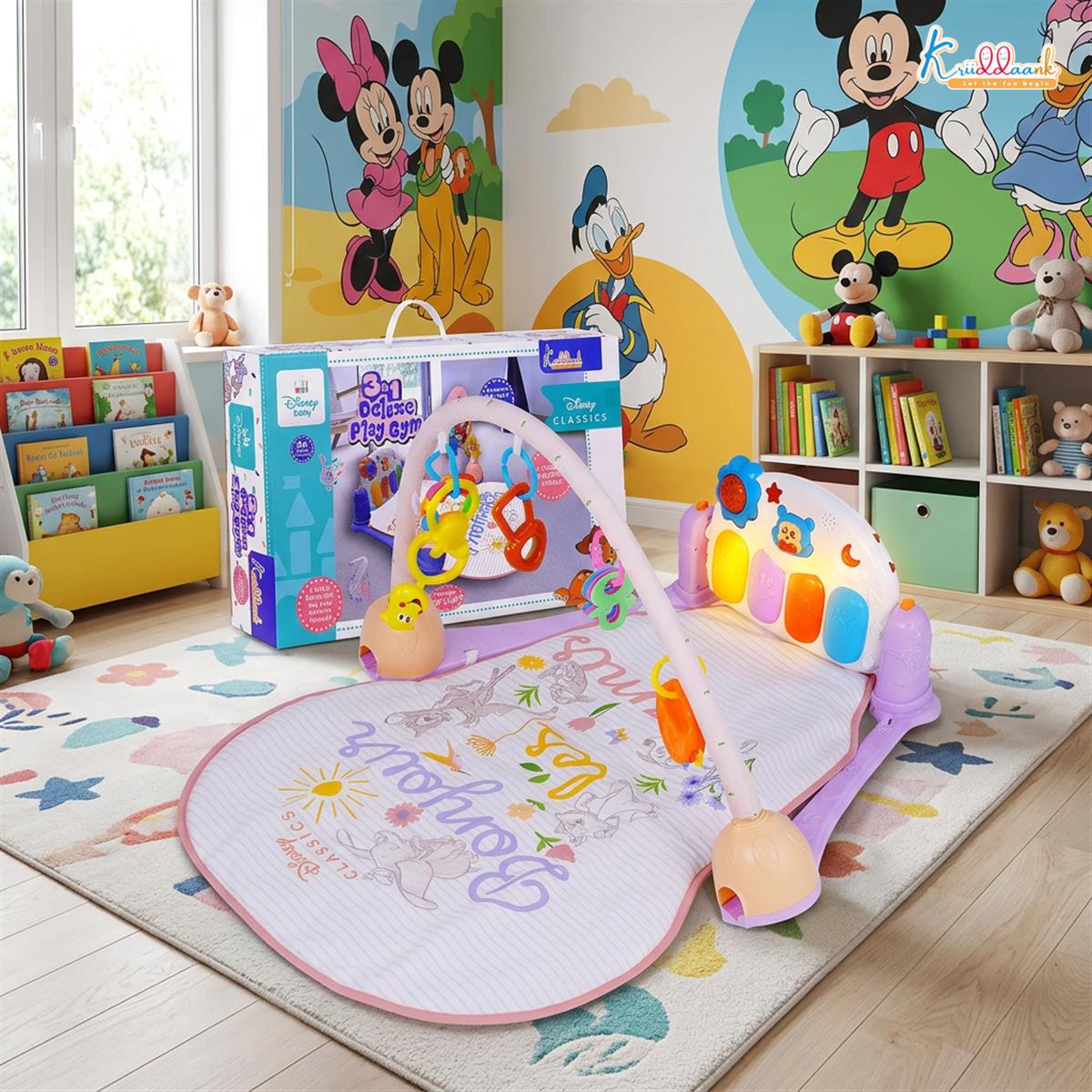 Classic Theme Musical Baby Gym for Infants with Piano Keyboard, Lights & Hanging Toys | Disney Classic Activity Play Mat for 0-3 Years | Sensory Development Floor Gym for Boys & Girls (Multicolor)