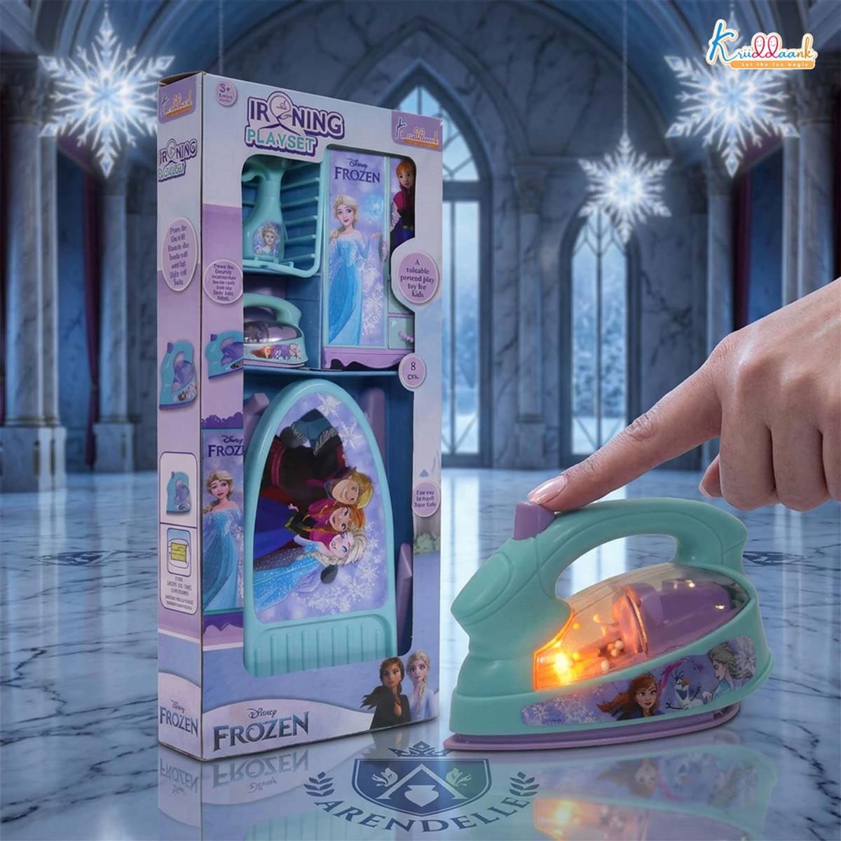 Frozen Portable Iron Playset with Elsa & Anna - 8-Piece Ironing Toy Set with Realistic Light, Sound & Accessories - Educational Pretend Play Household Toy for Kids & Toddlers 3+