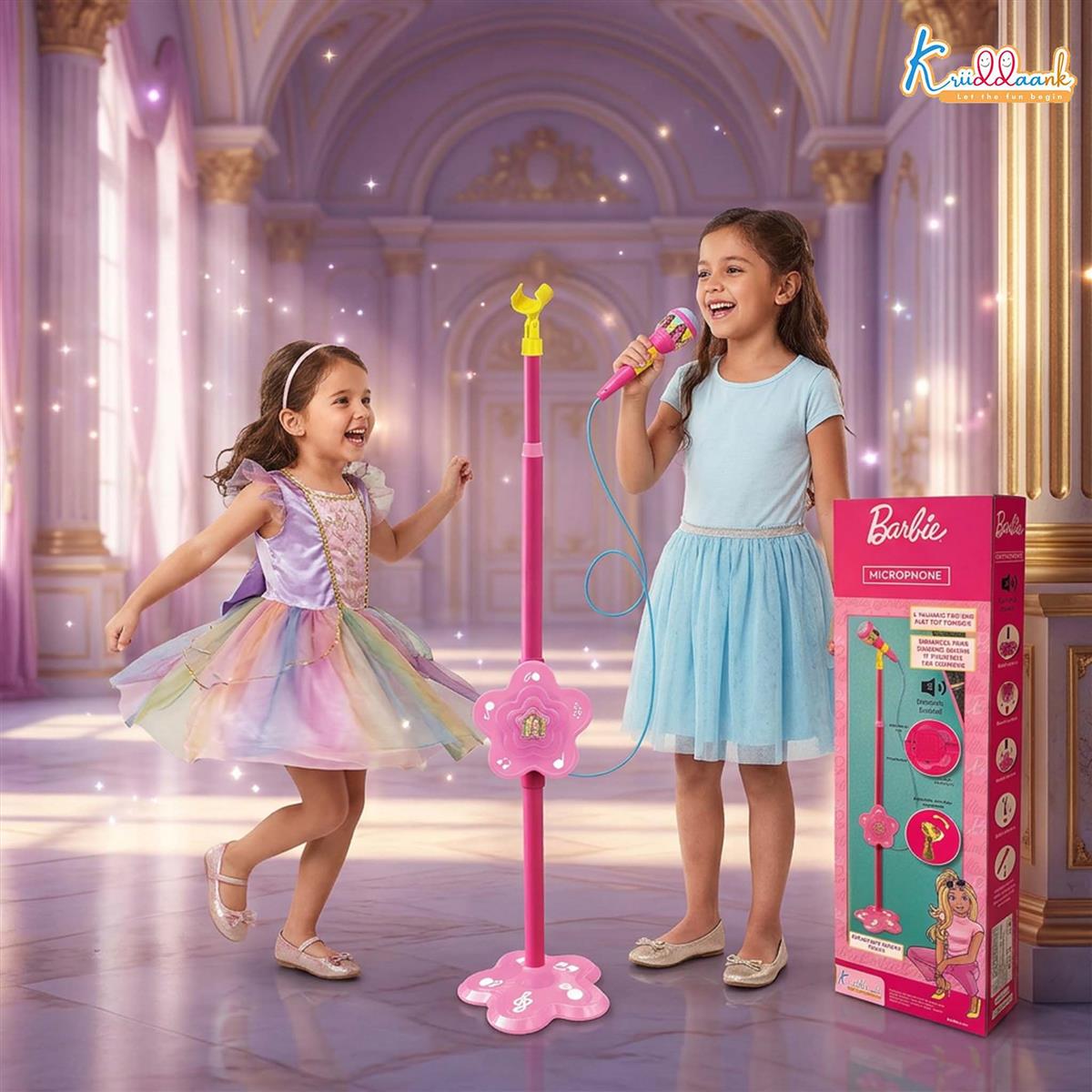 Mattel Barbie Theme Microphone - Portable Wireless Karaoke Mic with Adjustable Stand for Kids, Bluetooth & USB Connectivity, Interactive Musical Singing Toy for Girls 3+ Years, Pink