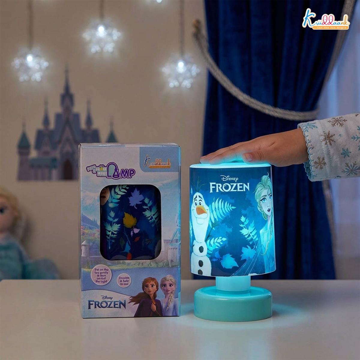 Kriiddaank Frozen Theme LED Table Lamp for Kids - Elsa & Anna Push & Glow Desk Light, Battery Operated Portable Night Light for Study, Bedroom & Decoration - Safe for Ages 3+ (Turkish Blue)