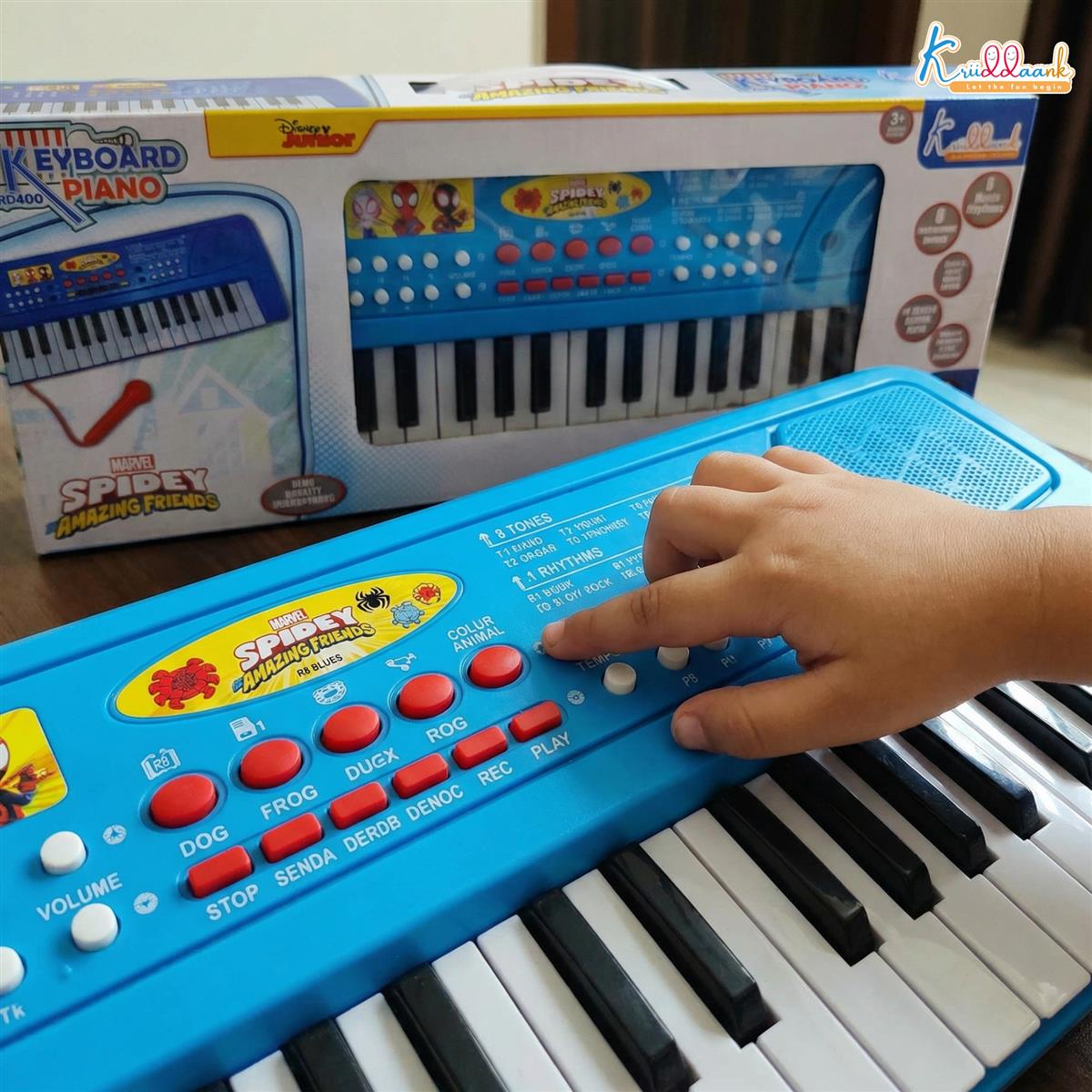 Spiderman Keyboard Piano for Kids - 37 Keys Musical Toy with Microphone, 8 Rhythms, 8 Tones, USB & Battery Powered, Learning & Educational Instrument Gift for Boys and Girls Ages 3+ (Blue)