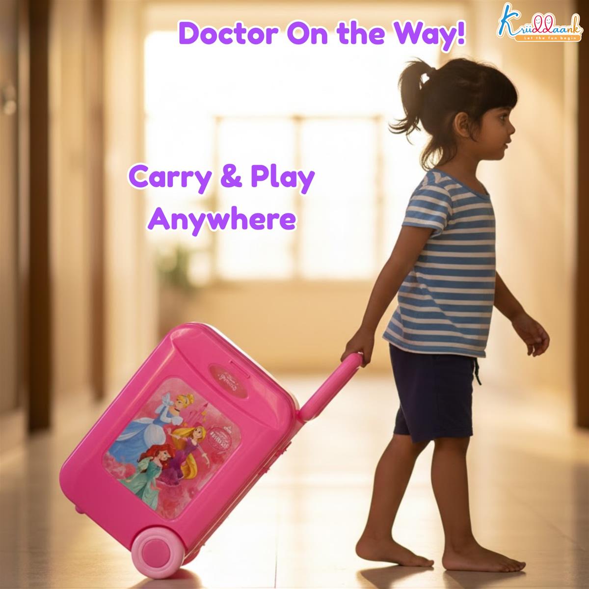 Kriiddaank Disney Princess Doctor Set for Kids - Portable Medical Trolley with Stethoscope & Lights, 9-Piece Educational Pretend Play Toy Kit for Girls Aged 3+, Pink