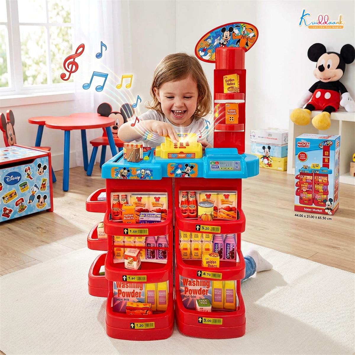 Disney Mickey Mouse Super Market Interactive Grocery Store Playset for Kids 5+ - Electronic Cash Register with Sound, Conveyor Belt, Play Money & 19 Shop Accessories - Educational Toy, Red