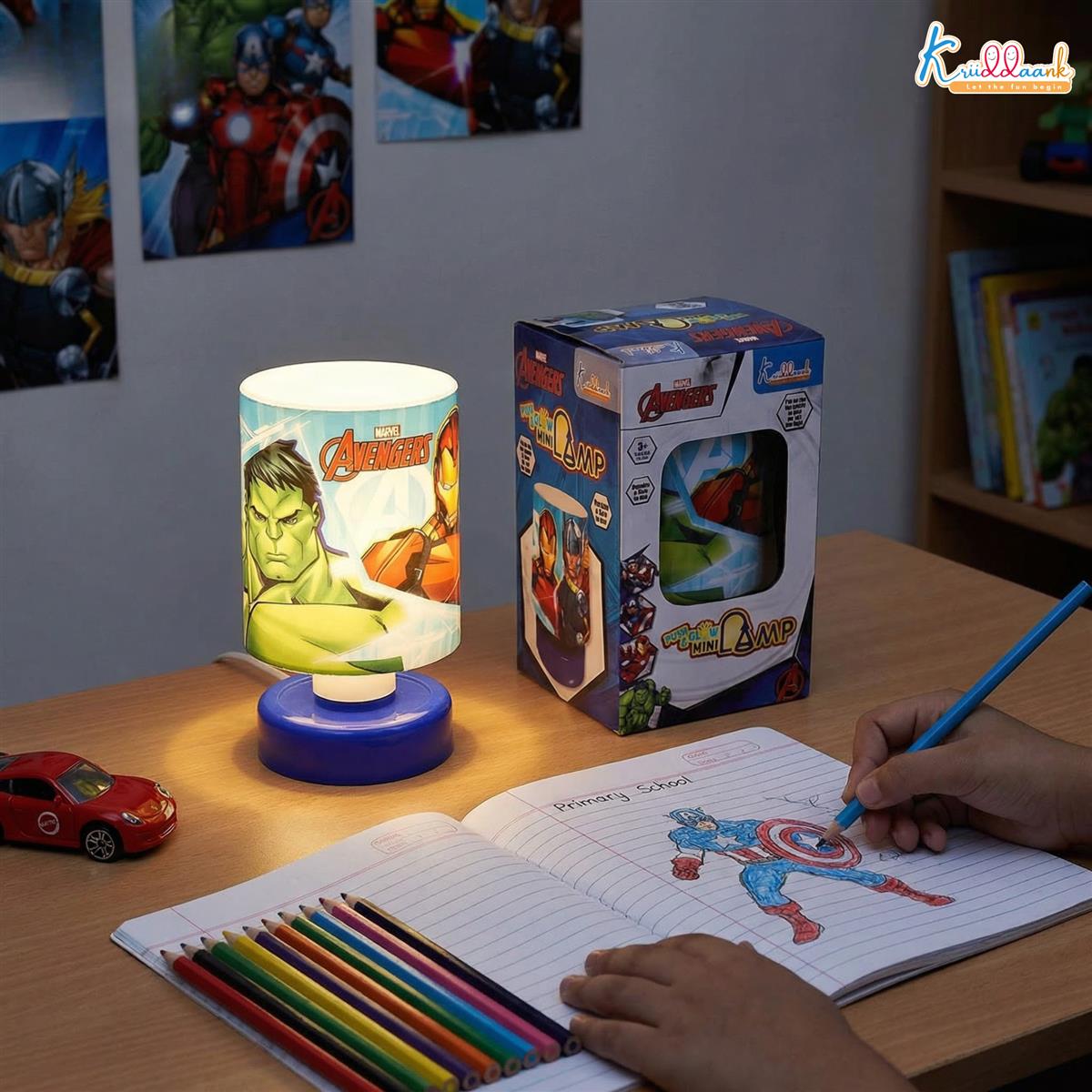 Marvel Avengers Theme LED Table Lamp for Kids - Push & Glow Battery Operated Mini Desk Light for Study & Bedroom Decoration - Superhero Night Light for Boys & Girls (Red/Multicolor)