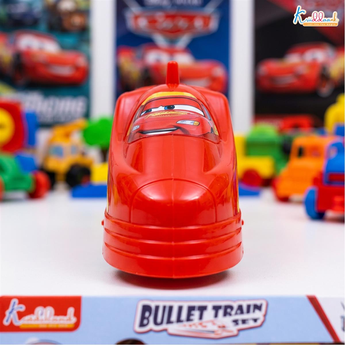 Kriiddaank Disney Pixar Cars Electric Bullet Train Set - Lightning McQueen & Friends Theme, Diecast Metal Miniature Realistic Railway Playset, Battery Operated Toy for Kids 3+ (Multicolor)