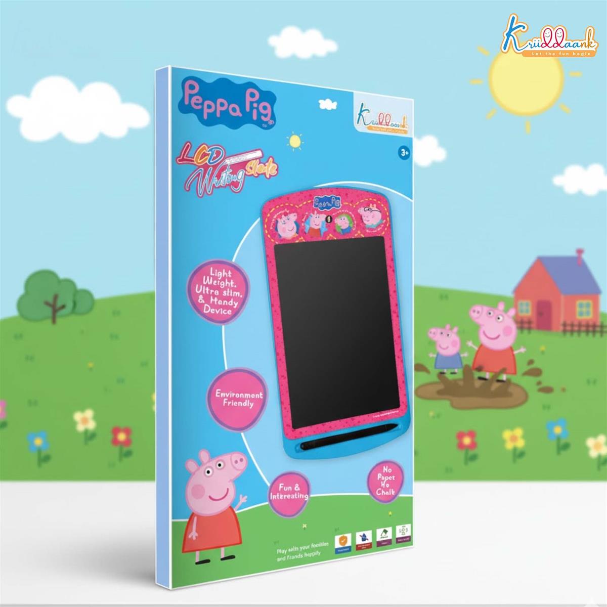 Kriiddaank Peppa Pig 10.5 Inch LCD Writing Tablet & Drawing Pad for Kids - Rewritable Electronic Travel Slate, Birthday Gift for Boys & Girls 3-9 Years, Pink Peppa Theme Educational Toy Board