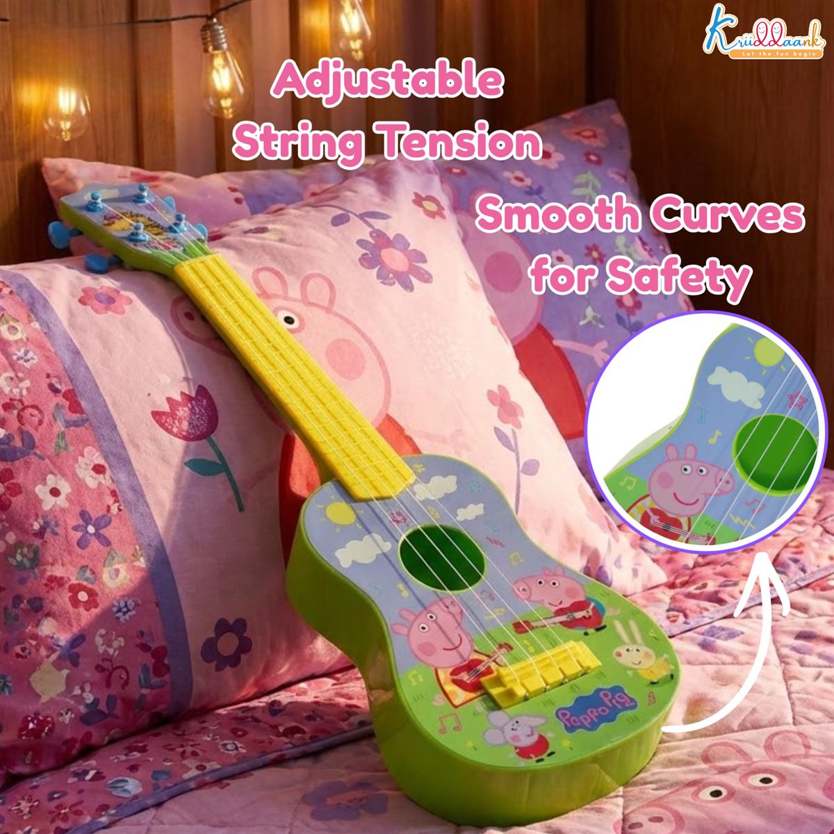 Hasbro Peppa Pig Theme Big Guitar for Kids - 4-String Musical Instrument Toy, Lightweight & Durable, Educational Learning Toy for Boys & Girls Ages 3+, Perfect Birthday Gift for Toddlers (Pink)