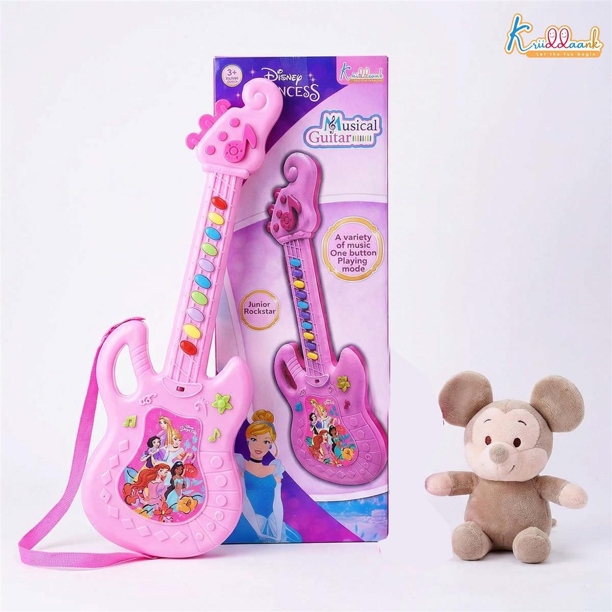Disney Princess Musical Guitar for Toddlers - Sing-Along Karaoke Junior Music Toy with Built-in Tones - Pink Rockstar Interactive Toy Guitar for Girls Ages 3+ - Safe & Educational Birthday Gift